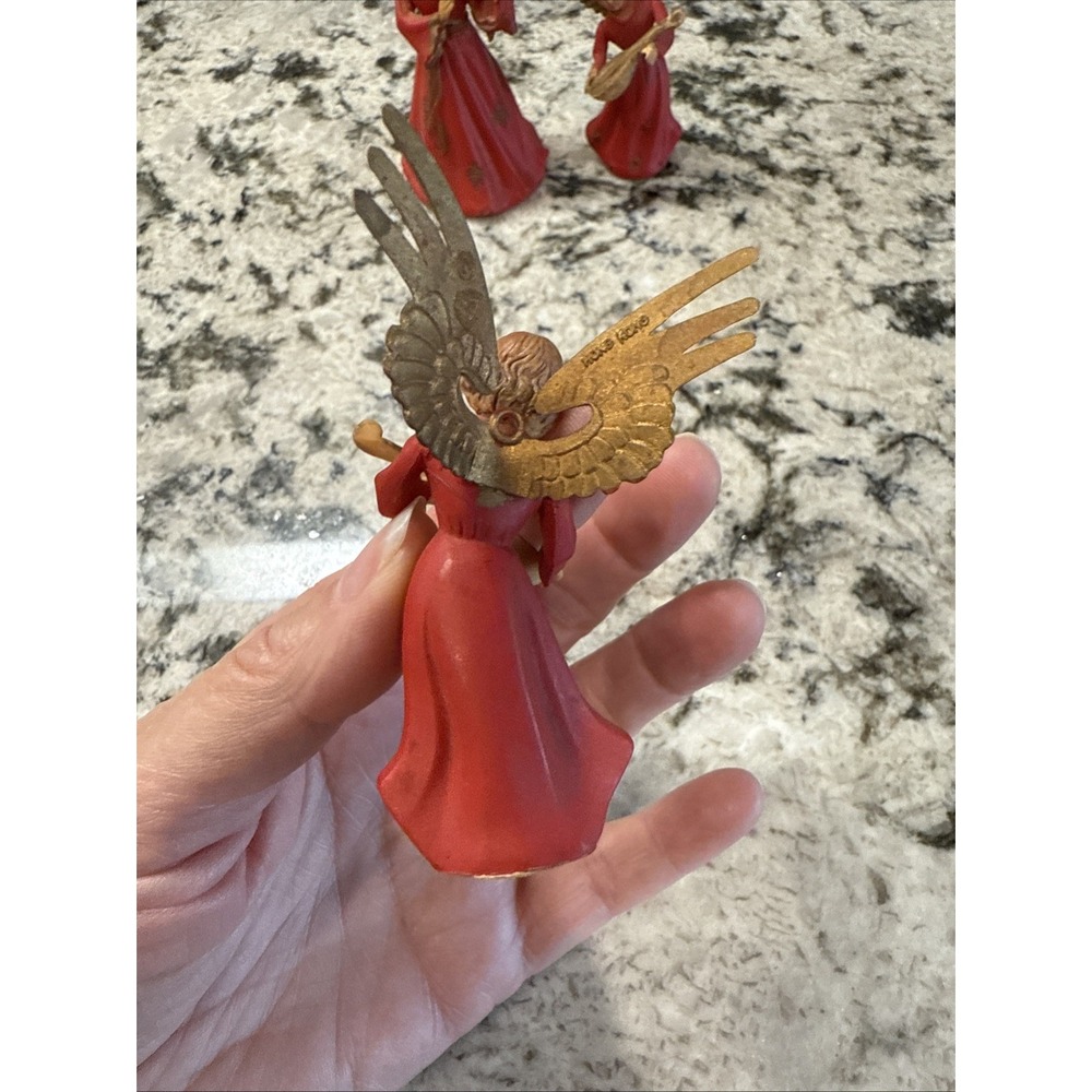 Set of 3 Vintage Celluloid Angels Instruments Red Hong Kong - Picture 5 of 16